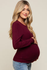 Burgundy Knit Long Sleeve Maternity Top