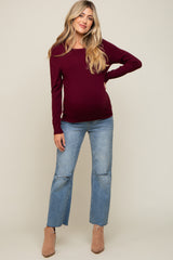 Burgundy Knit Long Sleeve Maternity Top