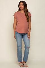 Rust Short Dolman Sleeve Maternity Top