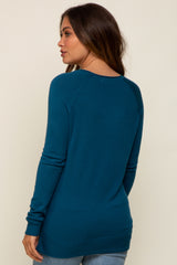 Teal Fine Knit V-Neck Side Slit Maternity Top