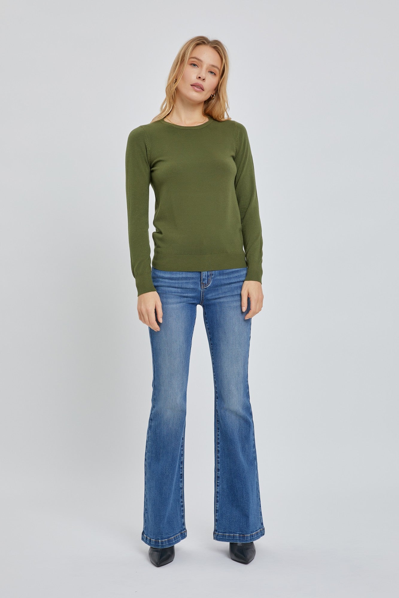 Olive Knit Long Sleeve Top