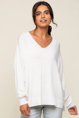 Ivory Knit V-Neck Long Sleeve Top