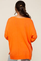 Orange Knit V-Neck Long Sleeve Top