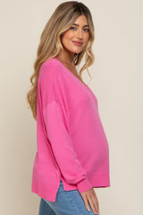 Pink Knit V-Neck Long Sleeve Maternity Top