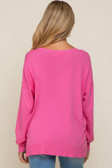 Pink Knit V-Neck Long Sleeve Maternity Top