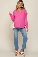 Pink Knit V-Neck Long Sleeve Maternity Top