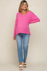 Pink Knit V-Neck Long Sleeve Maternity Top