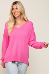 Pink Knit V-Neck Long Sleeve Maternity Top