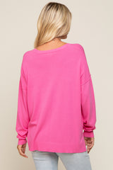 Pink Knit V-Neck Long Sleeve Top