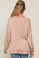 Taupe Knit V-Neck Long Sleeve Maternity Top