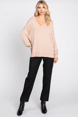 Taupe Knit V-Neck Long Sleeve Top