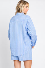 Blue Striped Button Up And Short Set