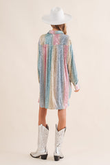 Multi-Color Sequin Collared Button Down Dress