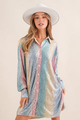 Multi-Color Sequin Collared Button Down Maternity Dress