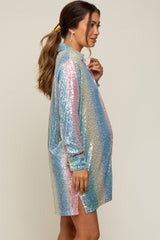 Multi-Color Sequin Collared Button Down Maternity Dress