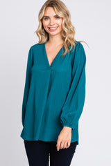 Teal Textured Long Sleeve Maternity Blouse