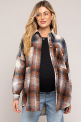 Rust Plaid Button Down Maternity Flannel