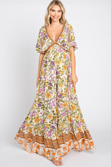 Cream Floral V-Neck Maternity Maxi Dress