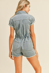 Blue Denim Denim Short Sleeve Romper