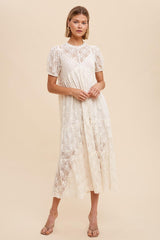 Cream Lace Tiered Midi Dress