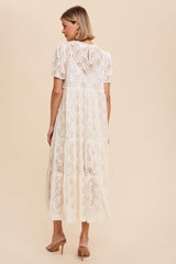 Cream Lace Tiered Midi Dress