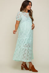 Mint Lace Tiered Maternity Midi Dress