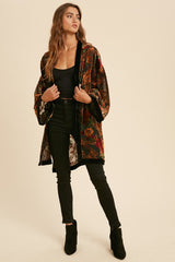 Black Velvet Burnout Side Slit Maternity Cover Up