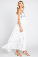 White Floral Embroidered Tiered Maxi Dress