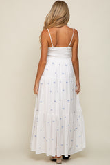 White Floral Embroidered Tiered Maternity Maxi Dress