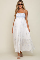 White Floral Embroidered Tiered Maternity Maxi Dress