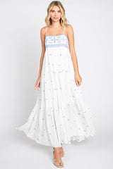 White Floral Embroidered Tiered Maternity Maxi Dress