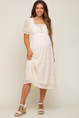 Cream Lace Cutout Maternity Midi Dress