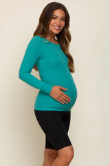 Turquoise Ribbed Long Sleeve Maternity Top