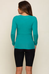 Turquoise Ribbed Long Sleeve Maternity Top