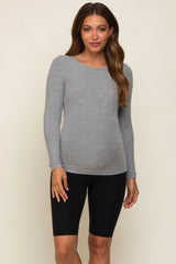 Heather Grey Ribbed Long Sleeve Maternity Top