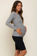 Heather Grey Ribbed Long Sleeve Maternity Top