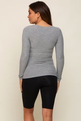 Heather Grey Ribbed Long Sleeve Maternity Top