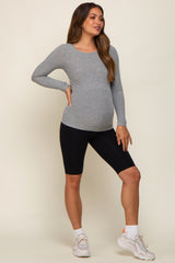 Heather Grey Ribbed Long Sleeve Maternity Top