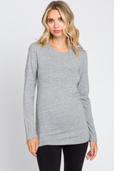 Heather Grey Ribbed Long Sleeve Maternity Top