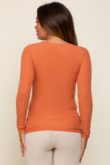 Orange Ribbed Long Sleeve Maternity Top