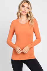 Orange Ribbed Long Sleeve Maternity Top