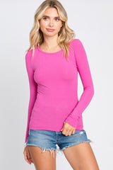 Fuchsia Ribbed Long Sleeve Top