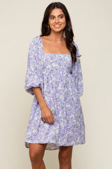 Lavender Floral Square Neck Back Cut Out Tie Dress