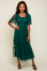 Forest Green Ruffled Mesh Maternity Maxi Dress