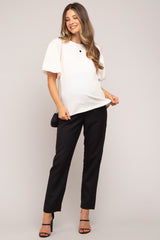 Black Satin Crop Maternity Pants