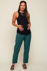 Teal Satin Crop Maternity Pants