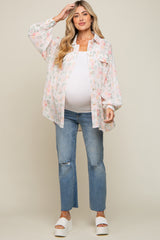 Pink Pleated Floral Oversized Maternity Blouse