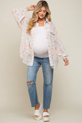Pink Pleated Floral Oversized Maternity Blouse