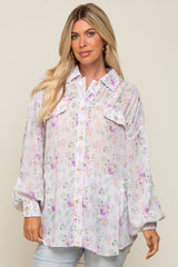 Lavender Pleated Floral Oversized Blouse