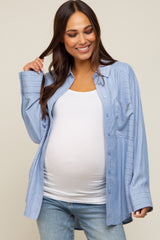 Blue Striped Oversized Maternity Blouse